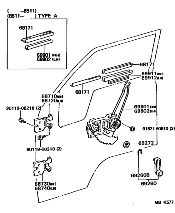 Front Door Window Regulator & Hinge