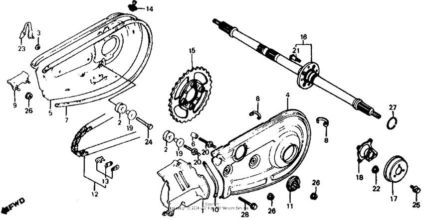 Atc185s rear wheel axle + chain case 83