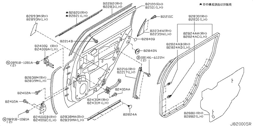Rear door panel & fitting