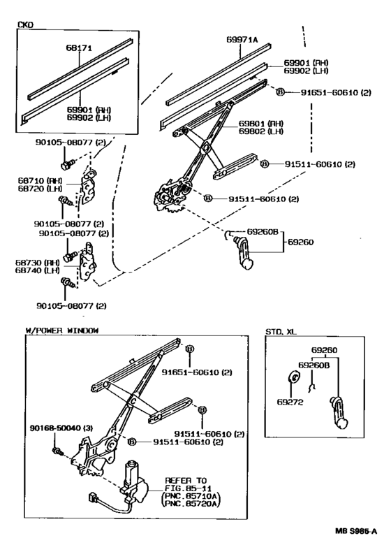 Front Door Window Regulator & Hinge
