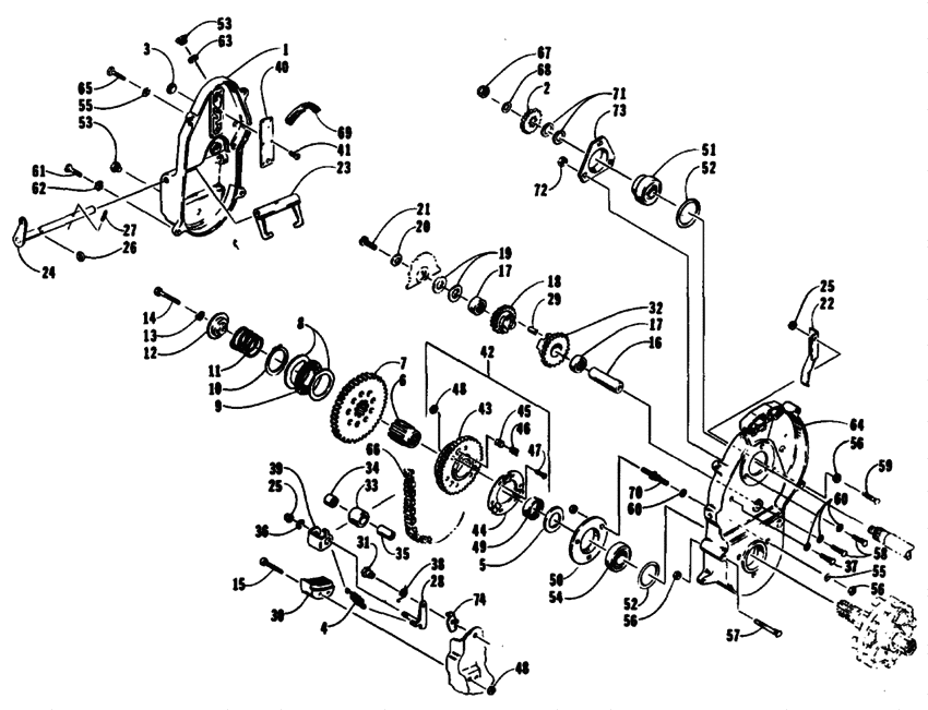 Drive/reverse dropcase assembly