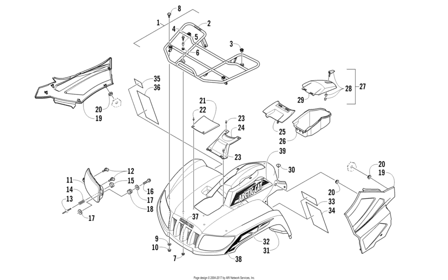 Front Rack, Body Panel, And Headlight Assemblies