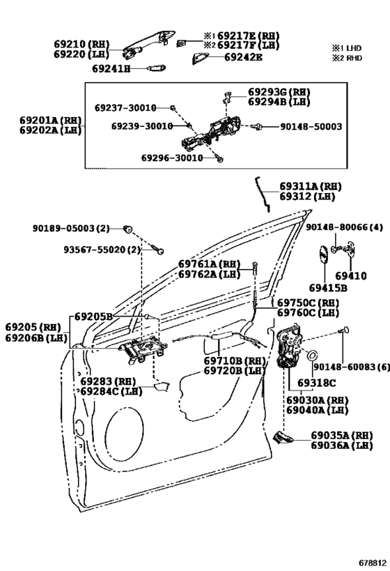 Front Door Lock & Handle for 2015 - 2018 Toyota LEXUS RX AGL20 ...