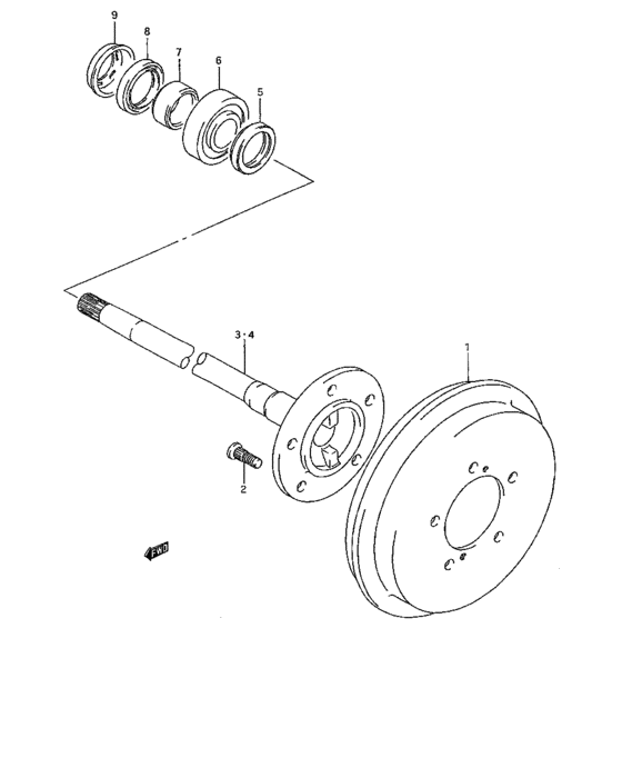 Rear axle and brake drum