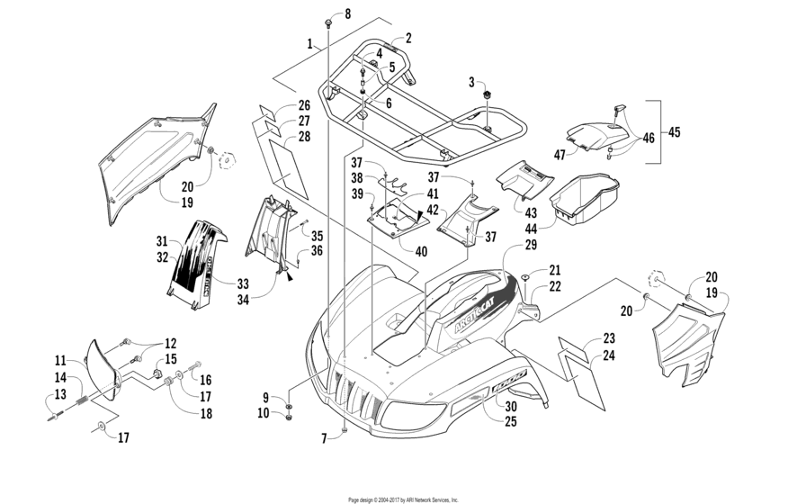 Front Rack, Body Panel, And Headlight Assemblies