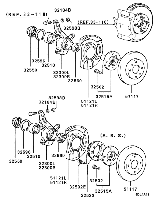 Front axle hub & drum
