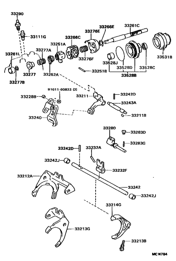 Gear Shift Fork & Lever Shaft (Mtm)