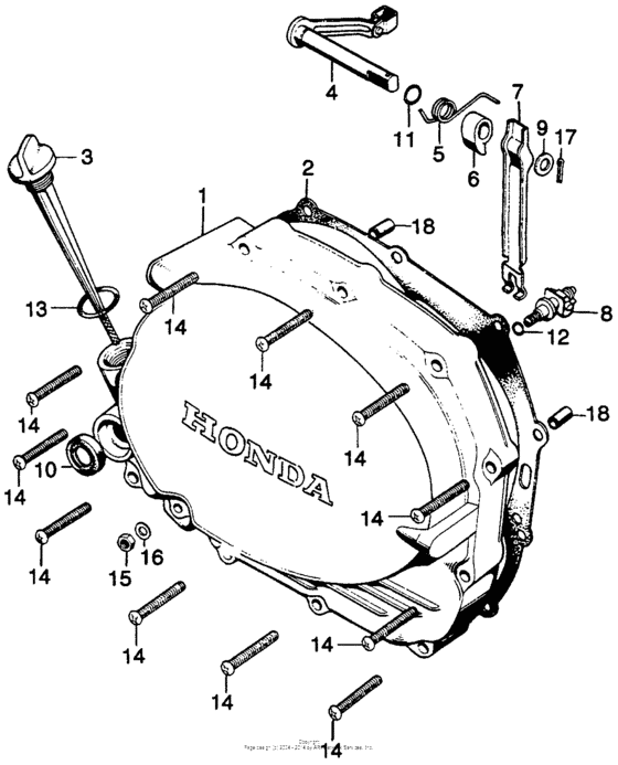 Right crankcase cover + clutch lever