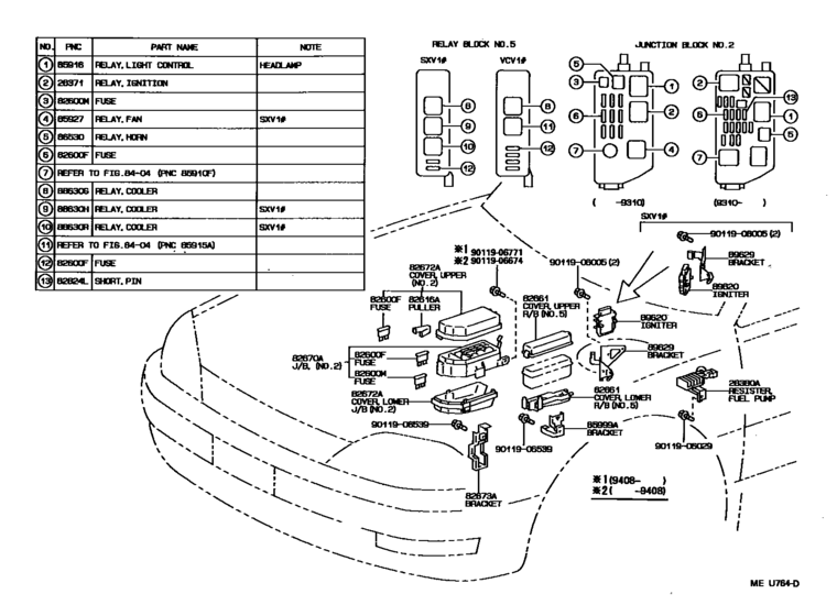 Где находится предохранитель света камри Switch & Relay & Computer для Toyota SCEPTER VCV15, год: 1993 - 1996. OEM запчас