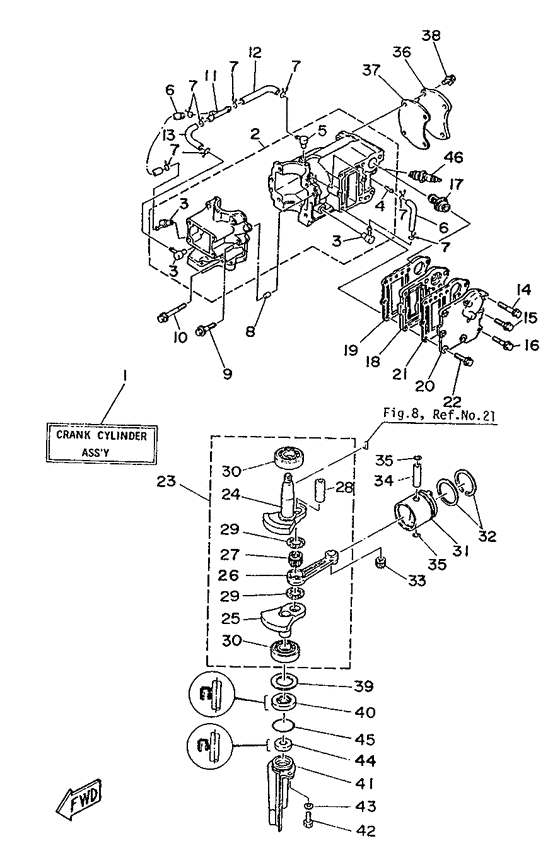 Crankcase, cylinder & piston