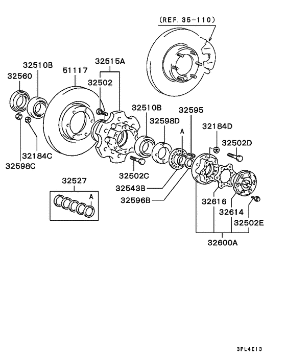 Front axle hub & drum