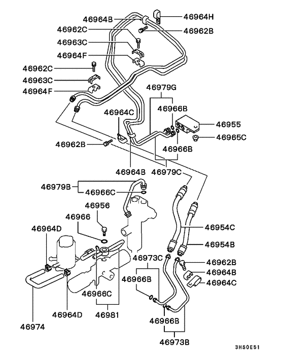 Rear steering oil line