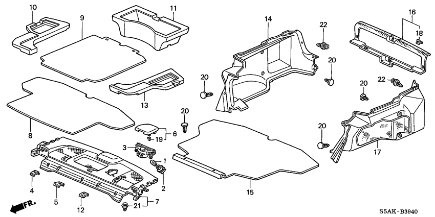 Rear tray/trunk lining