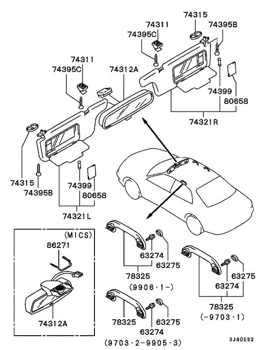 Mirror,grips & sunvisor