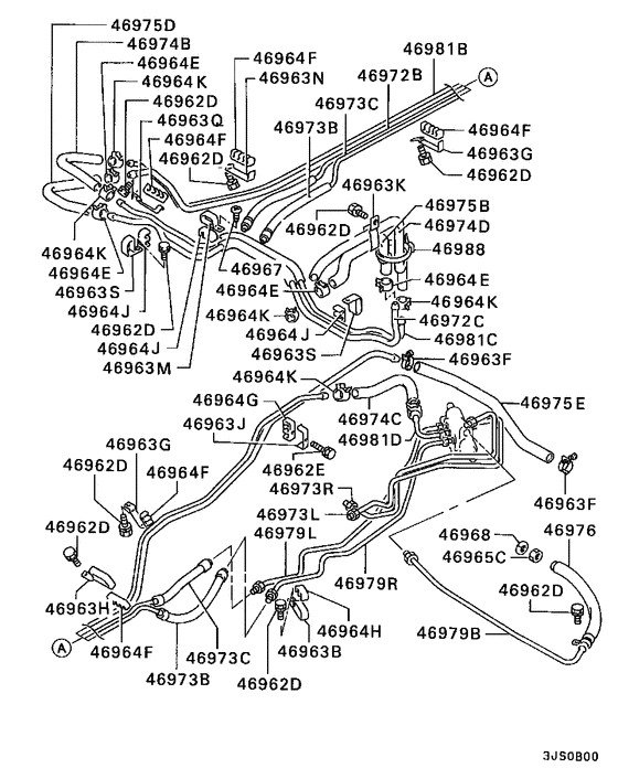 Rear steering oil line