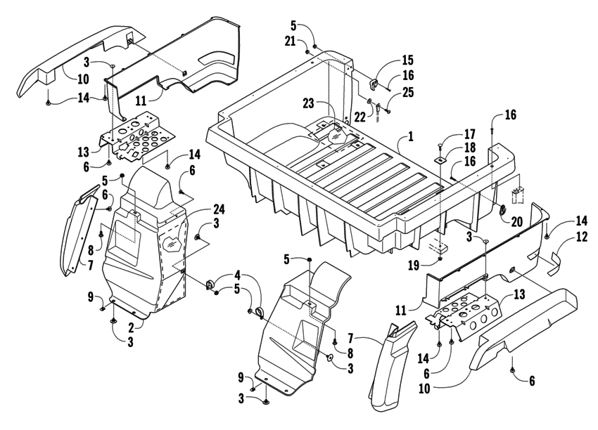 Rear body panel and cargo box assembly