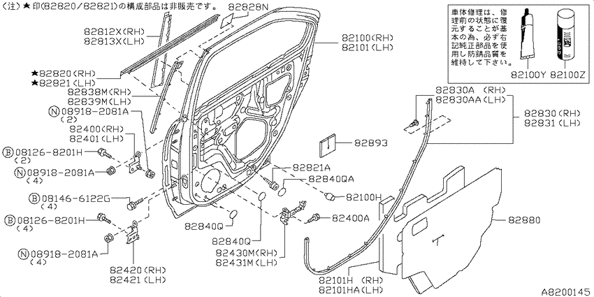 Rear door panel & fitting