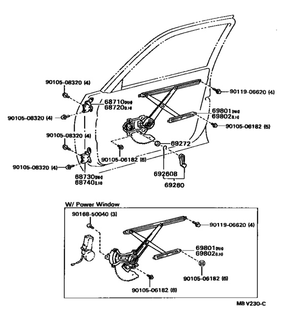 Front Door Window Regulator & Hinge