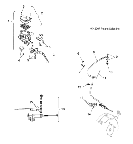 Steering, hydraulic clutch lever and hose