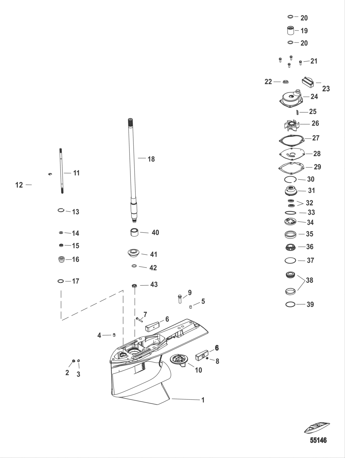 Gear Housing, Driveshaft 2.07:1 Standard Rotation