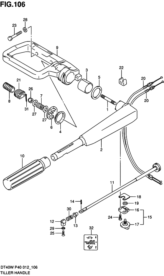 Tiller handle for 2012 Suzuki DT40 sales region, Shadow Black