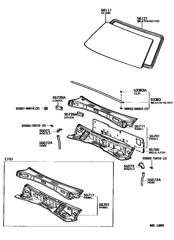 Cowl Panel & Windshield Glass
