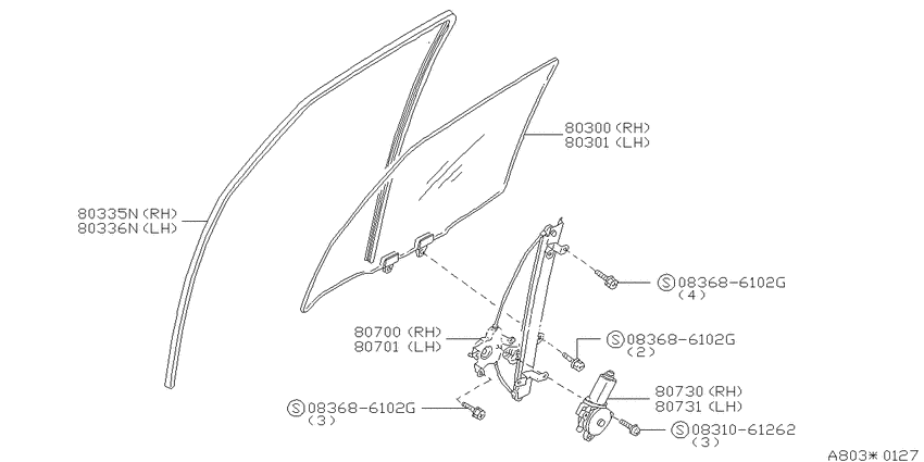 Front door window & regulator