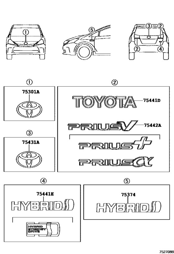 Emblem & Name Plate (Exterior & Interior) for 2012 - 2018 Toyota PRIUS ...