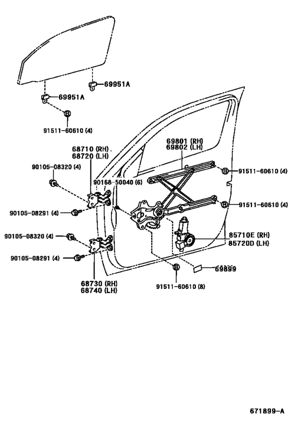 Front Door Window Regulator & Hinge