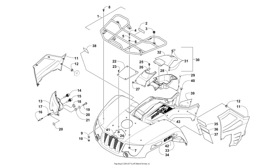 Front Rack, Body Panel, And Headlight Assemblies