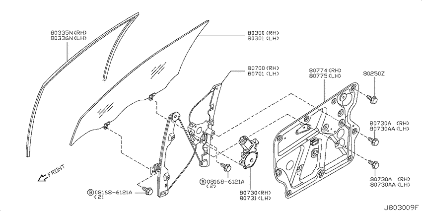 Front door window & regulator