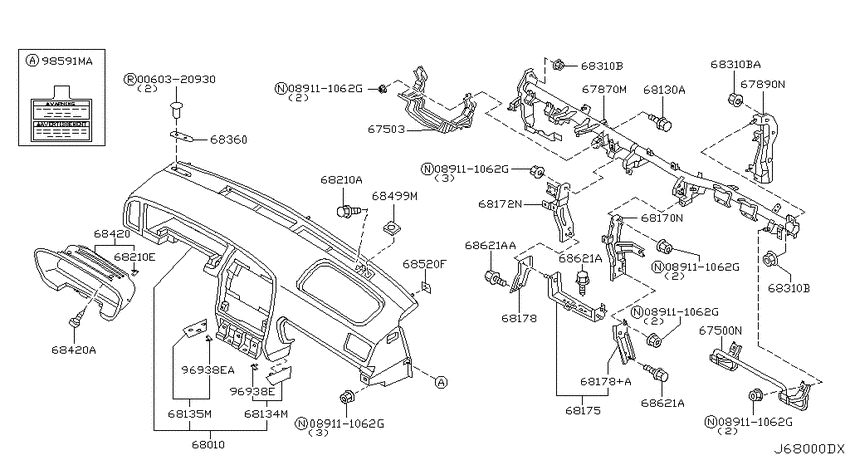 Instrument panel, pad & cluster lid