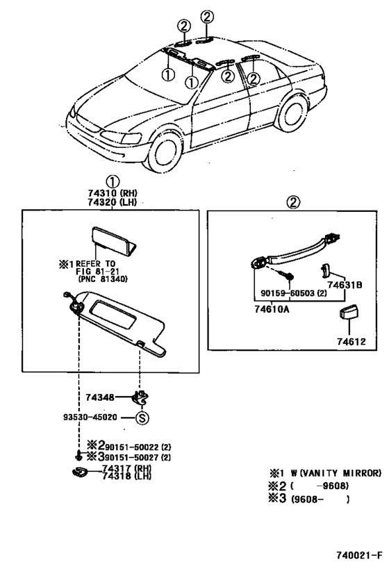 1996 toyota camry sun visor replacement