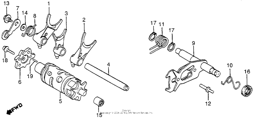 Shift drum + shift fork