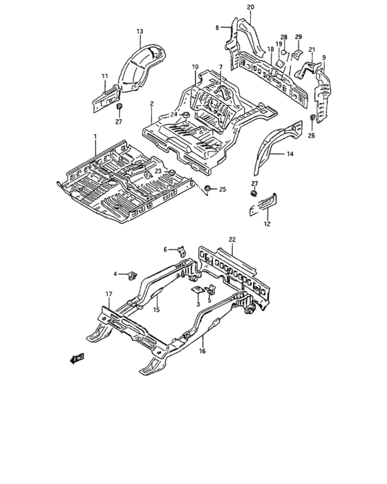 Lower and rear end panel