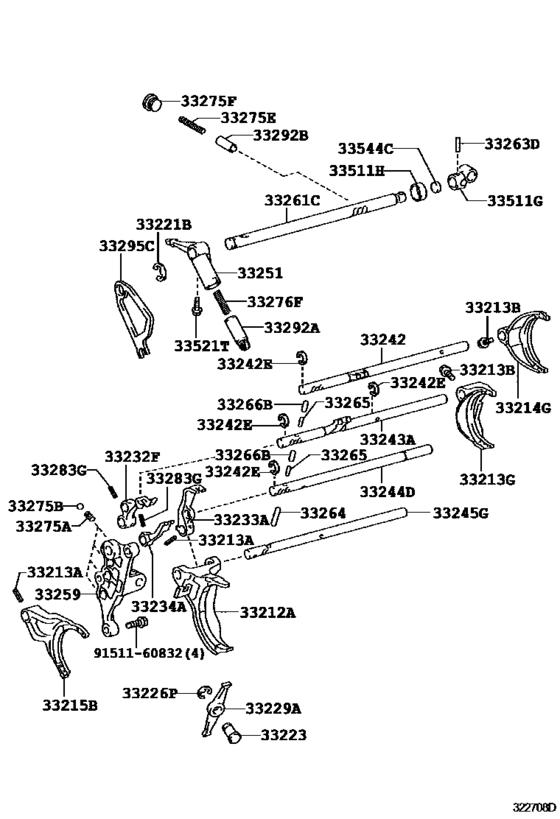 Gear Shift Fork & Lever Shaft (Mtm)