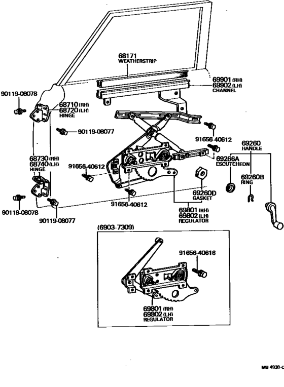 Front Door Window Regulator & Hinge