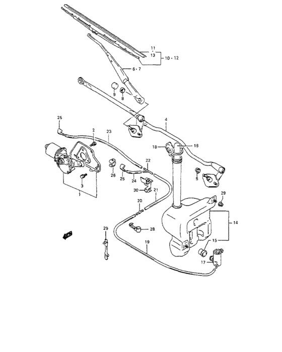 Front windshield wiper and washer