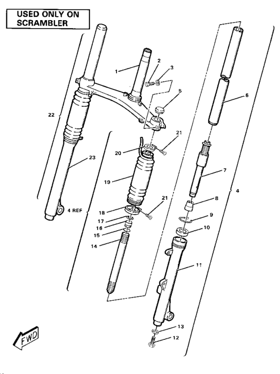 Front fork assembly-scrambler