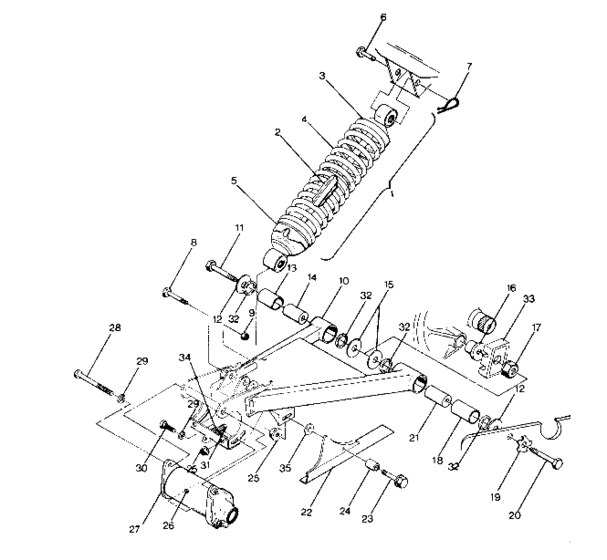 Swing arm weldment and rear shock assembly