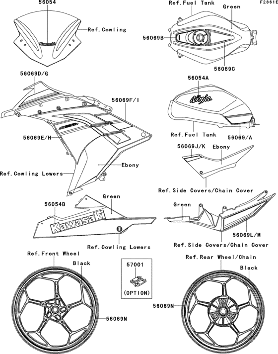 Decals(green)(adfa)(cn) for 2013 Kawasaki EX300 EX300 (NINJA 300) USA