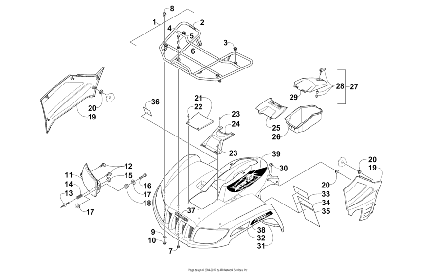 Front Rack, Body Panel, And Headlight Assemblies
