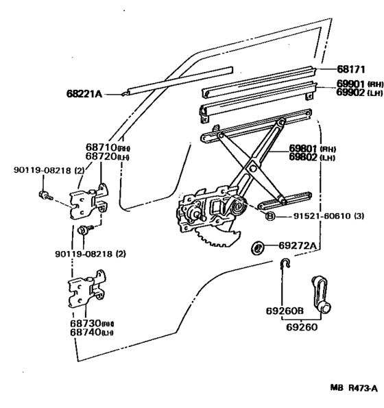 Front Door Window Regulator & Hinge
