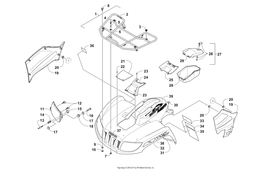 Front Rack, Body Panel, And Headlight Assemblies