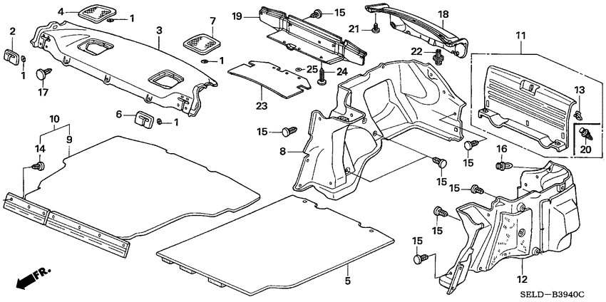 Rear tray/trunk lining