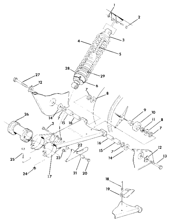 Swing arm weldment and rear shock assembly