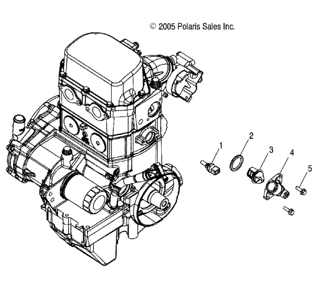 Engine, manifold and thermostat