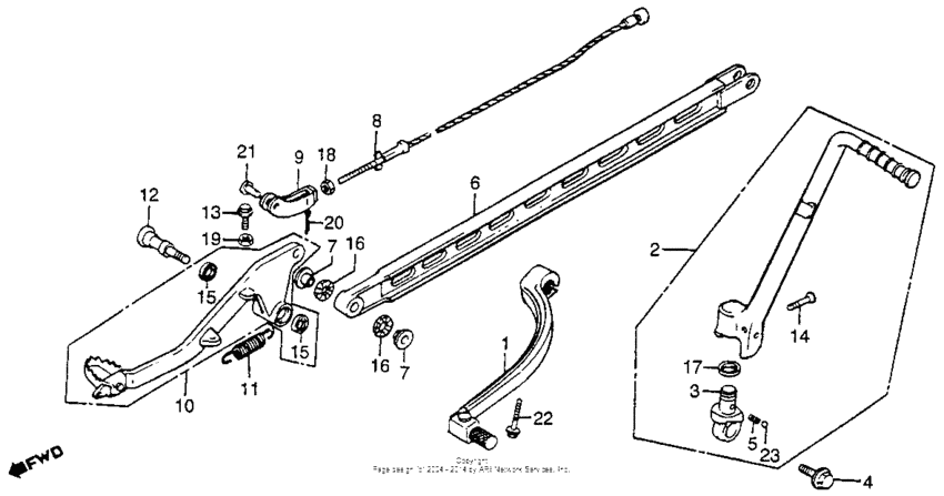 Gearshift pedal + brake pedal + kick starter arm 83