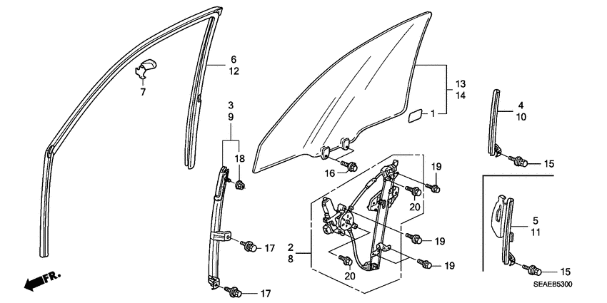 Front door glass/door reg ulator