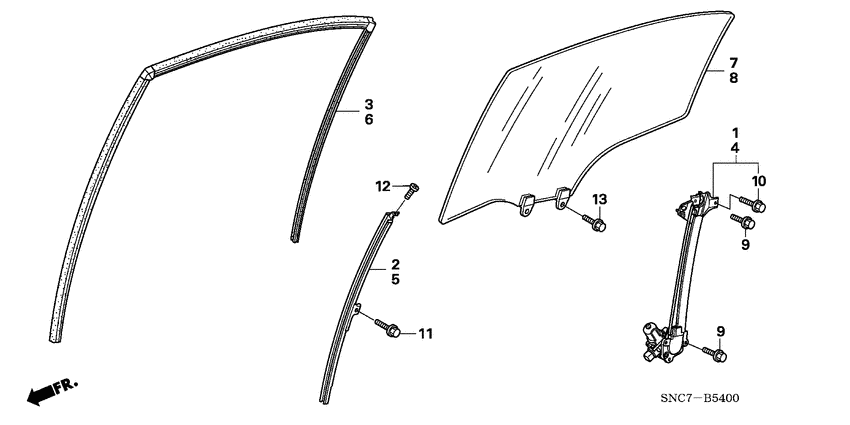 Rear door glass/ door regulator